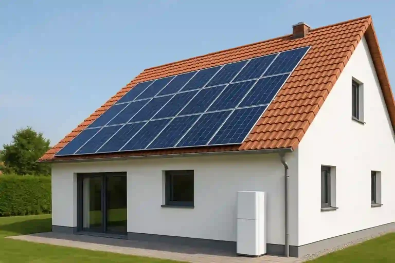 Modernes Einfamilienhaus mit Solaranlage und Stromspeicher – ideale Lösung zum PV Speicher nachrüsten für mehr Energieunabhängigkeit und Eigenverbrauch